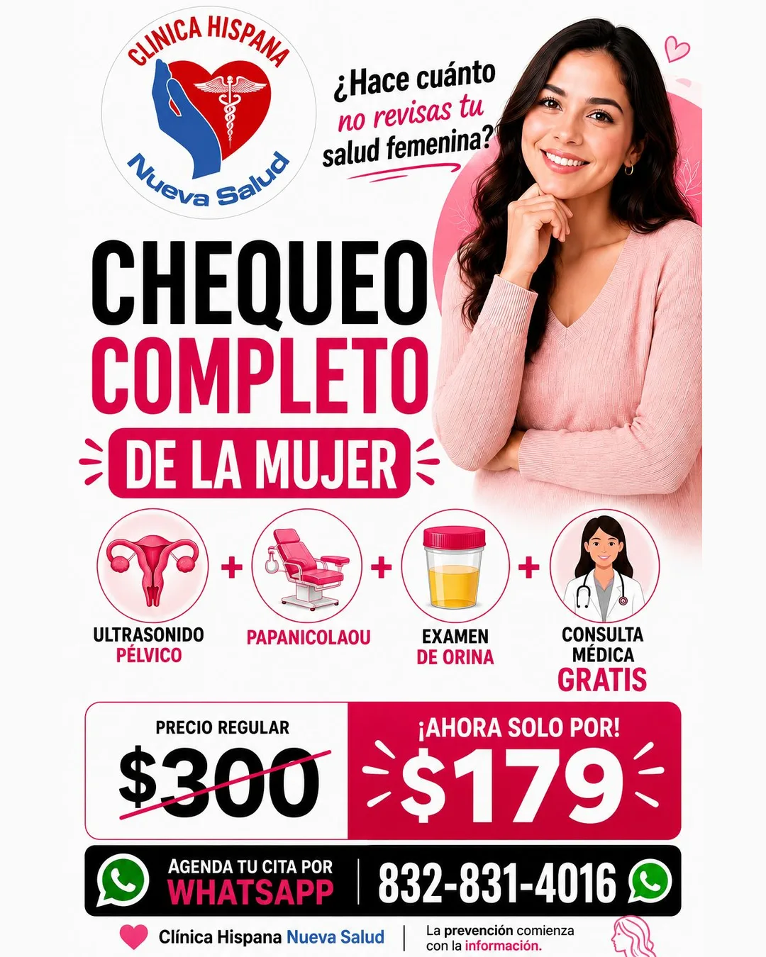 Promoción Chequeo Completo de la Mujer por $179 en Clínica Hispana Nueva Salud Gessner, Houston