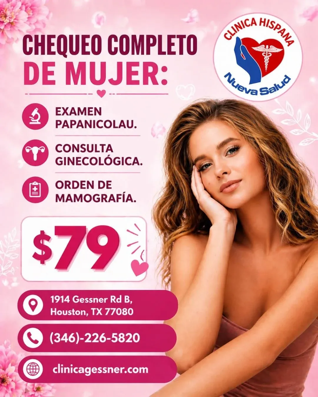 Promoción Chequeo Completo de Mujer por $79 en Clínica Hispana Nueva Salud Gessner, Houston