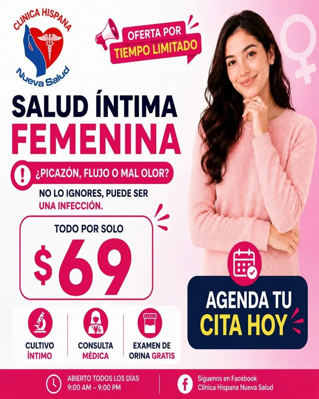 Promoción Salud Íntima Femenina por $69 en Clínica Hispana Nueva Salud Gessner, Houston